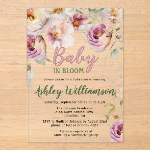 Bloemen Acryl Roze Meisje Baby in Bloom Shower Acryl Uitnodigingen