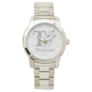 Bloemen Afbeelding met cijfers, naam & Initiaal Da Horloge