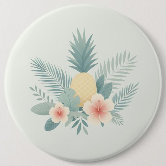 Bloemen Ananas & Hawaiian Ronde Button 6,0 Cm (Voorkant)