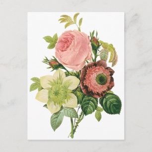  bloemen, Anemone Rozen Clematis door Redoute Briefkaart