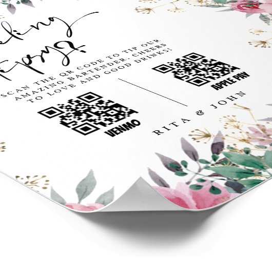 Bloemen Anjer Tip Uw Bartender Trouwbord Poster (Hoek)