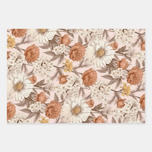 Bloemen Antiek Blush Perzik Boho Wildflower Inpakpapier Vel (Voorkant 2)