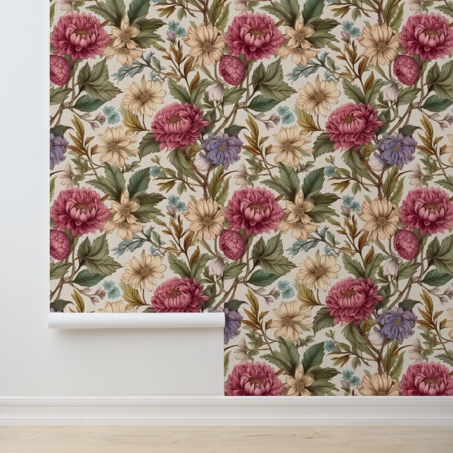 Bloemen  Antiek Botanisch Behang (Applicatie)