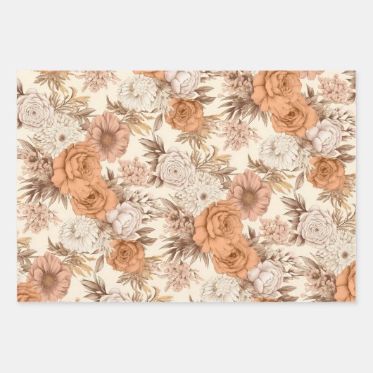  Bloemen Antiek Crème Perzik Boho Wildflower Inpakpapier Vel (Voorkant 2)