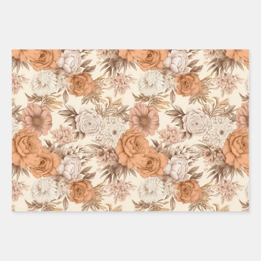 Bloemen Antiek Crème Perzik Boho Wildflower Inpakpapier Vel (Voorkant)