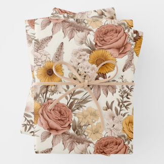 Bloemen Antiek Perzik Roze Boho Wildflower Inpakpapier Vel