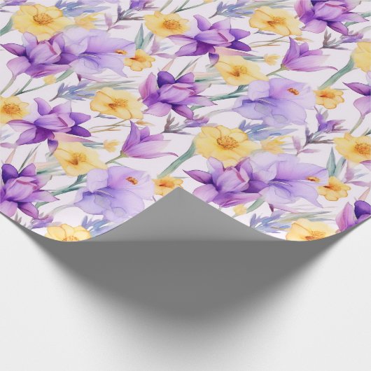 Bloemen aquarel - Geel en Paars - Daffodil Cadeaupapier (Hoek)