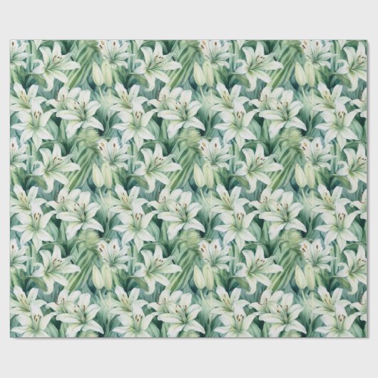 Bloemen aquarel - Groene & Witte Lelies Cadeaupapier (Vlak)