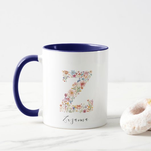 Bloemen Aquarel Letter Z Monogram & Aangepaste Naa Mok (Met donut)