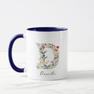 Bloemen Aquarel Naam & Letter D Monogram Mok