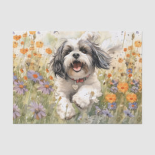 Bloemen Aquarel Shih Tzu loopt door bloem Tissuepapier