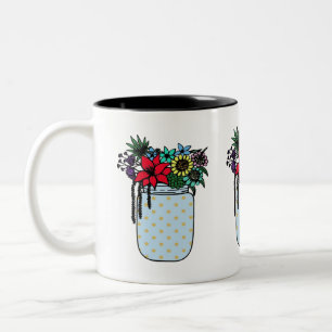 Bloemen arrangement boeket tweekleurige koffiemok