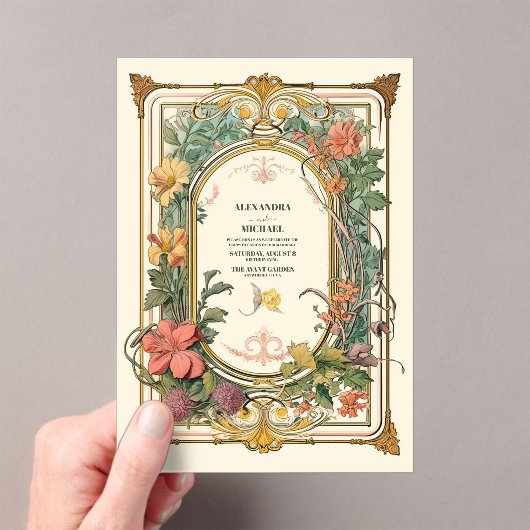 Bloemen Art Nouveau Bruiloft Acryl Uitnodigingen (Insitu (Draagbaar))