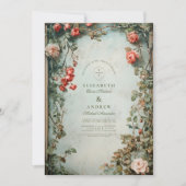 Bloemen Art Nouveau Bruiloft Kaart (Voorkant)