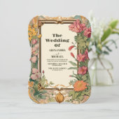 Bloemen Art Nouveau Bruiloft Kaart (Staand voorkant)