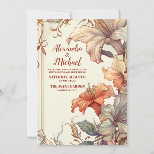 Bloemen Art Nouveau Bruiloft Kaart (Voorkant)