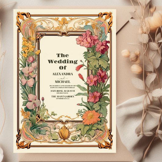 Bloemen Art Nouveau Bruiloft Kaart