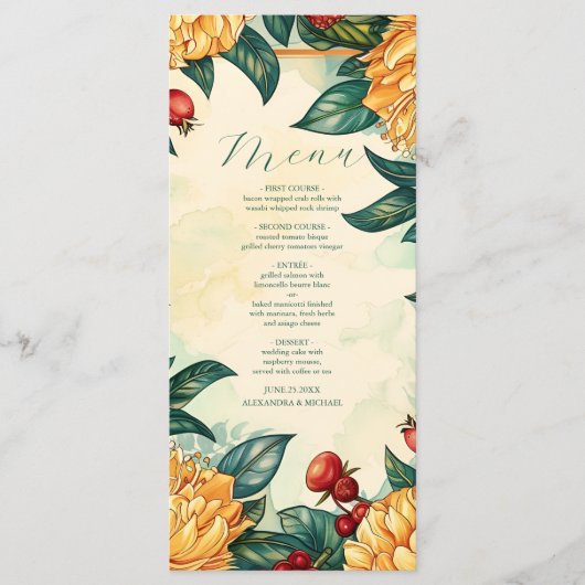 Bloemen Art Nouveau Bruiloft Menu (Voorkant)