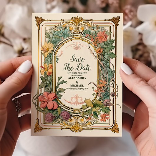 Bloemen Art Nouveau Bruiloft Save The Date