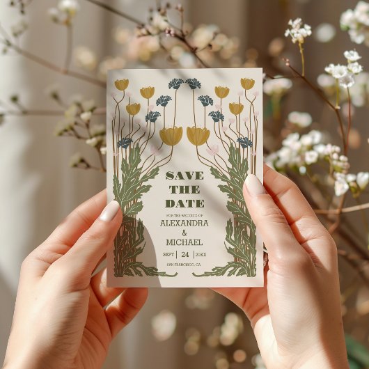 Bloemen Art Nouveau Bruiloft Save The Date