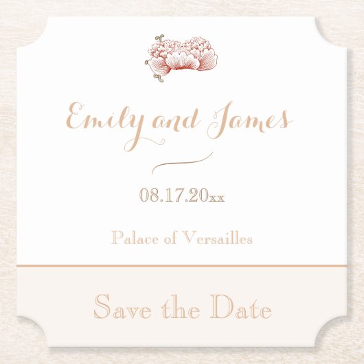  Bloemen Art Nouveau Bruiloft Save the Date Kartonnen Onderzetters (Voorkant)