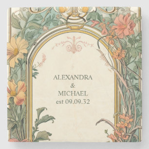  Bloemen Art Nouveau Bruiloft Stenen Onderzetter