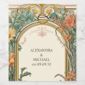  Bloemen Art Nouveau Bruiloft Wijn Etiket (Enkel label)