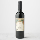  Bloemen Art Nouveau Bruiloft Wijn Etiket (Voorkant)