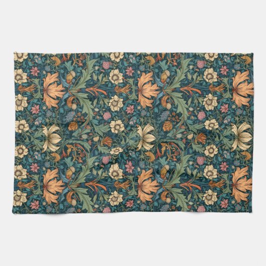 Bloemen, , art nouveau, William Morris stijl, Theedoek (Horizontaal)