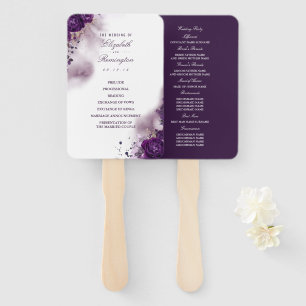 Bloemen aubergine Paarse Waterverf bruiloft progra Handwaaier