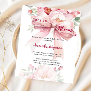 Bloemen baby bloom roze strik Baby shower uitnodig