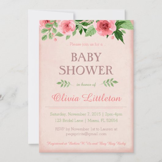 Bloemen Baby Douche Uitnodigingen - Bloemen Douche (Voorkant)