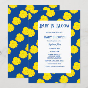 Bloemen Baby in bloei Baby shower geel Navy blauw Kaart