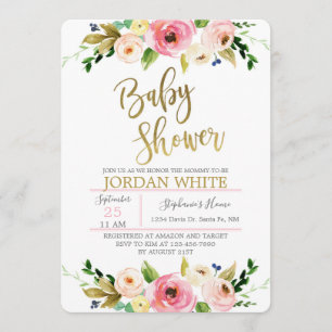 Bloemen baby meisje douche kaart