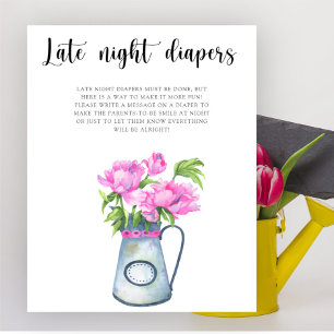 Bloemen baby shower Late nacht luiers spel Poster