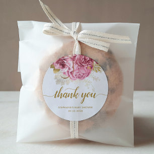 Bloemen Baby Shower Roze Goud Bedankt Ronde Sticker