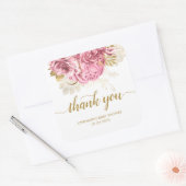 Bloemen Baby shower Roze Goud Dank u Vierkante Sticker (Envelop)