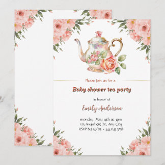 Bloemen Baby shower Tea Party Uitnodiging