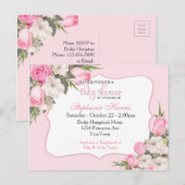 Bloemen Baby shower Uitnodiging Briefkaart Roze Ro (Voorkant / Achterkant)