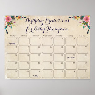 Bloemen Baby Shower Verjaardag Voorspellingskalend Poster