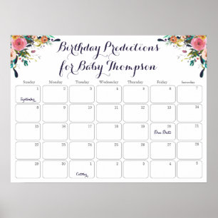 Bloemen Baby Shower Verjaardag Voorspellingskalend Poster