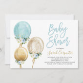 Bloemen ballon blauw en goud baby shower jongen in kaart (Voorkant)