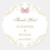  Bloemen  Barok bruiloft Dank u Ronde Sticker (Voorkant)