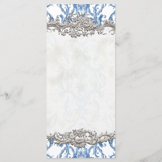 Bloemen  Barok Rococo Blauw en Zilver Menu (Achterkant)