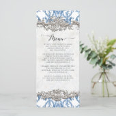 Bloemen Barok Rococo Blauw en Zilver Menu (Staand voorkant)