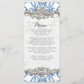 Bloemen  Barok Rococo Blauw en Zilver Menu (Voorkant)