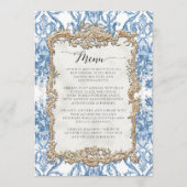 Bloemen Barok Rococo Blauw Wit Goud Menu (Voorkant)