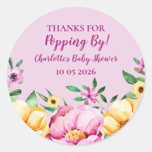 Bloemen Bedankt voor Popping By Baby shower Label