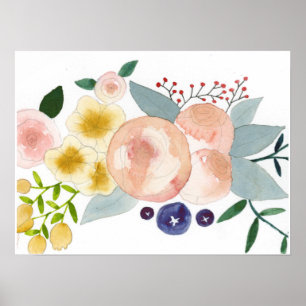 Bloemen, bessen en bladeren Waterverf Poster