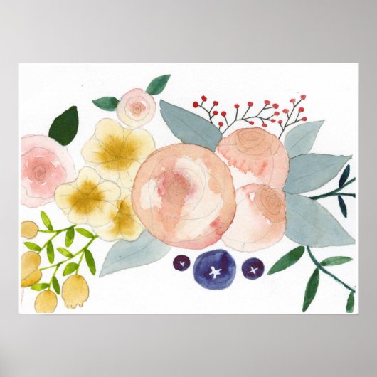 Bloemen, bessen en bladeren Waterverf Poster (Voorkant)